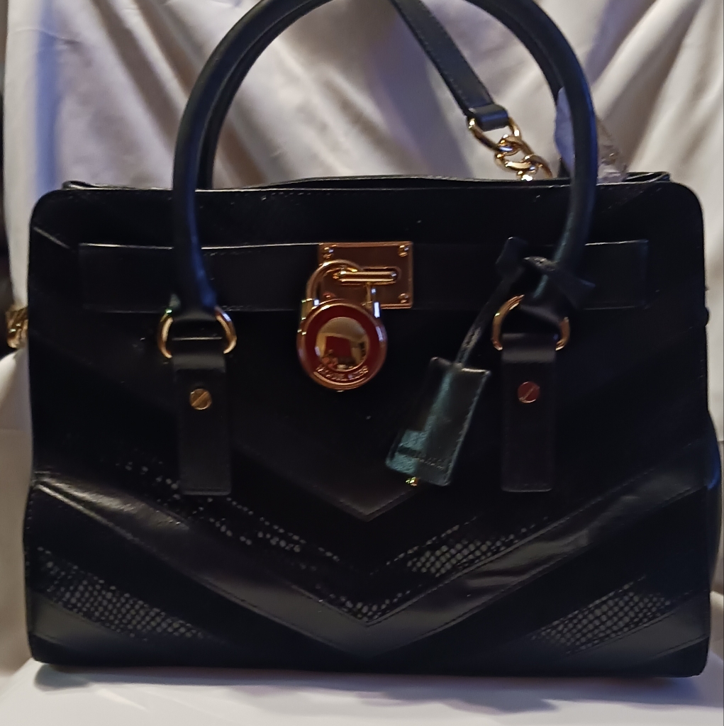 Michael Kors Black Ew "Hamilton" Shoulder Bag With Gold Accents